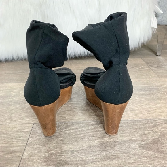 Gianvito Rossi Wood Platform Wedge Sandals Stretch Fabric Ankle Black Y2K 2000s - Picture 11 of 11